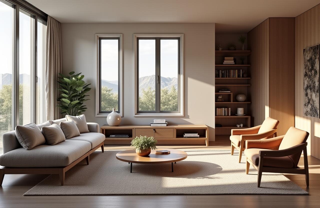 En elegant og moderne stue med håndlagde møbler fra Lykke Møbler.